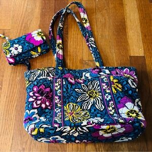 Vera Bradley Blue and Purple Floral Tote with Wallet